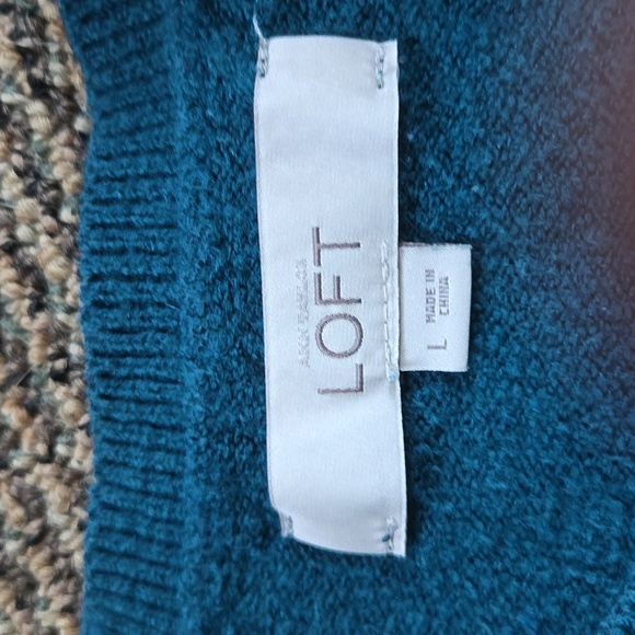 LOFT teal Crew Neck Sweater With Side Slits And Ribbed Details Oversized - Picture 4 of 4